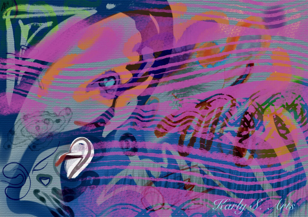 Abstract image with horizontal waves in pinks and blues
