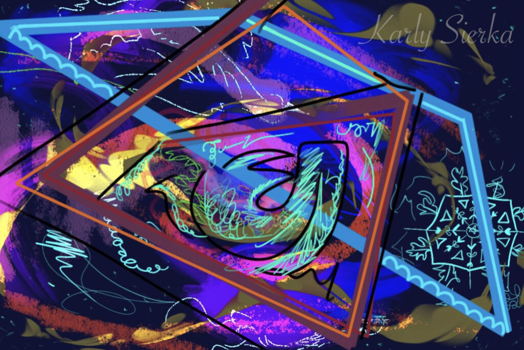 Abstract art with geometric patterns and bold colors